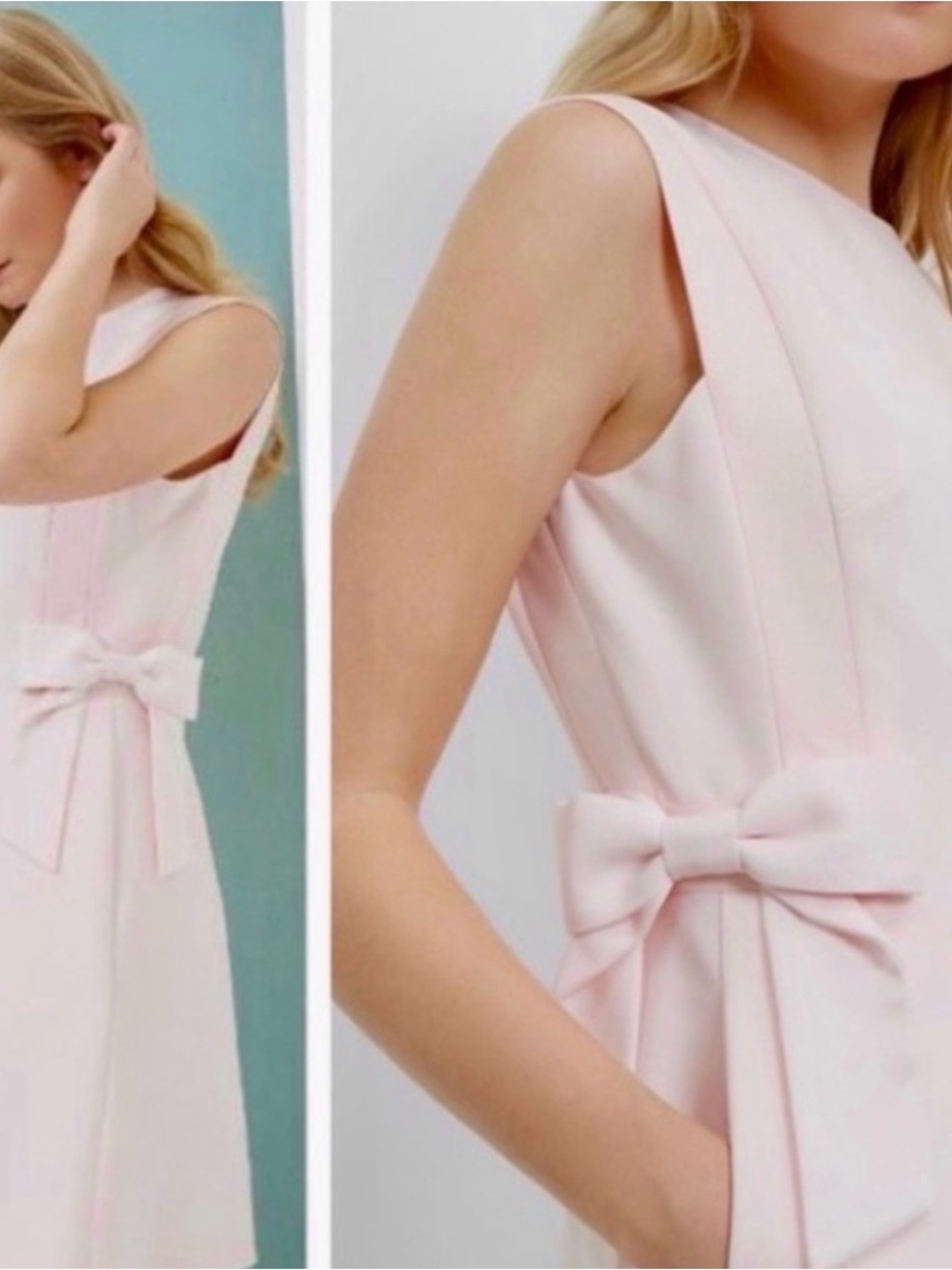 Ted Baker Light Pink Sleeveless Midi Dress with Side Bow size 2 NWT